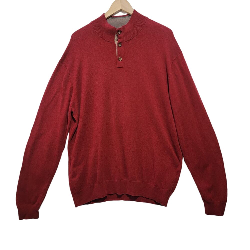 Cortefiel Mens Sweater Red Heather Cotton Cashmere Quarter Button Size XXL